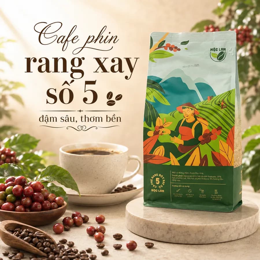 Cafe phin rang xay số 5 Mộc Lam (xay sẵn)